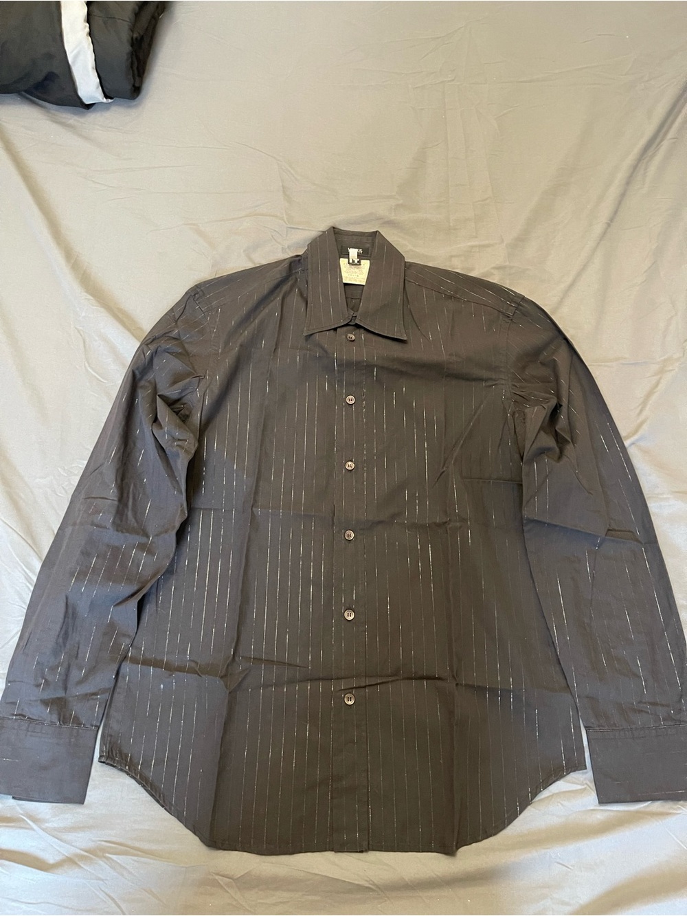 Versace Men's Black Pinstripe Long-Sleeve Dress Shirt